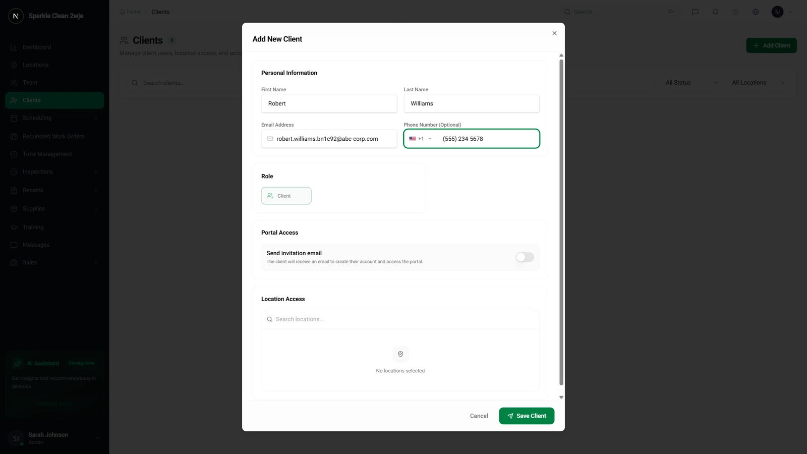 Fill in Client Details