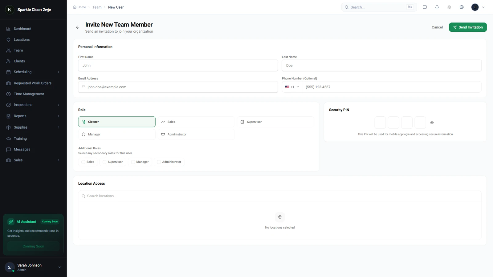 Open the Add Team Member Form