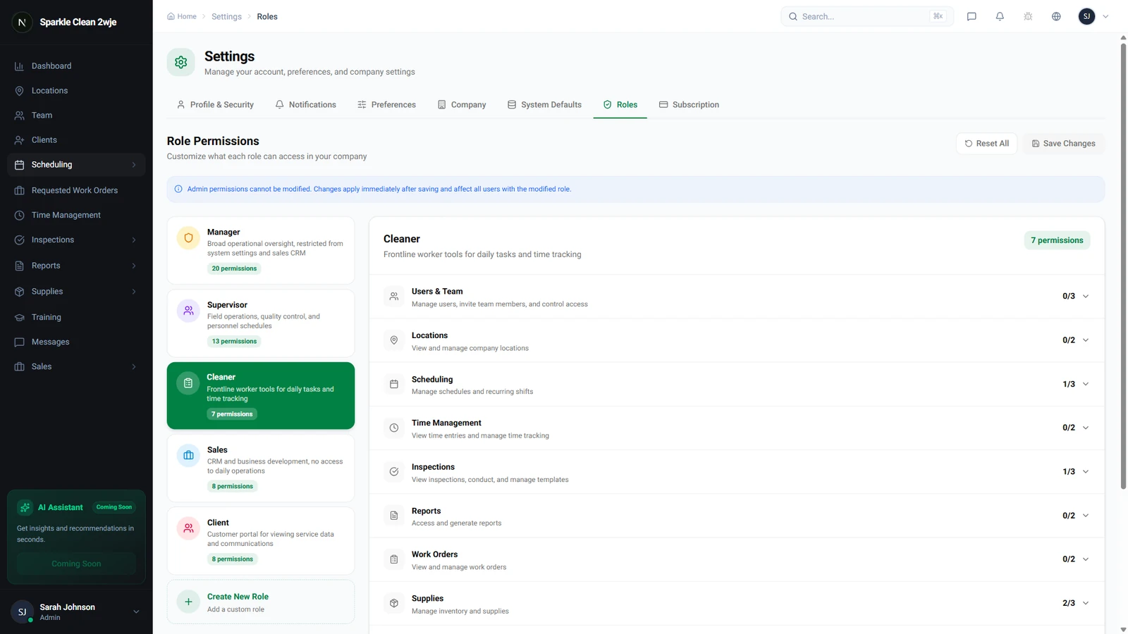 Cleaner Role Permissions