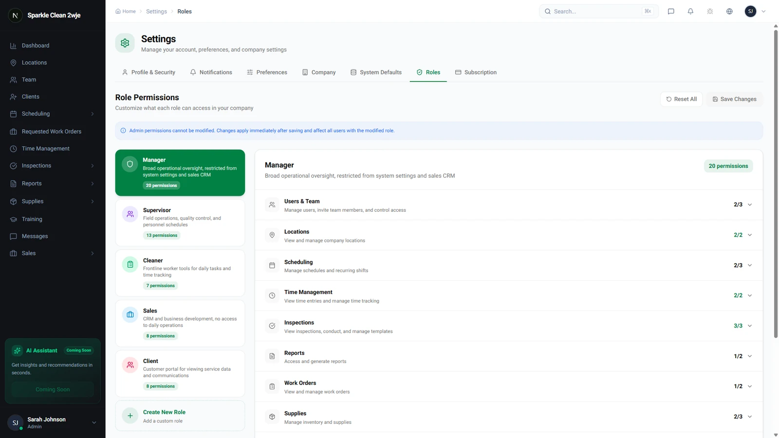 Role Permissions Dashboard