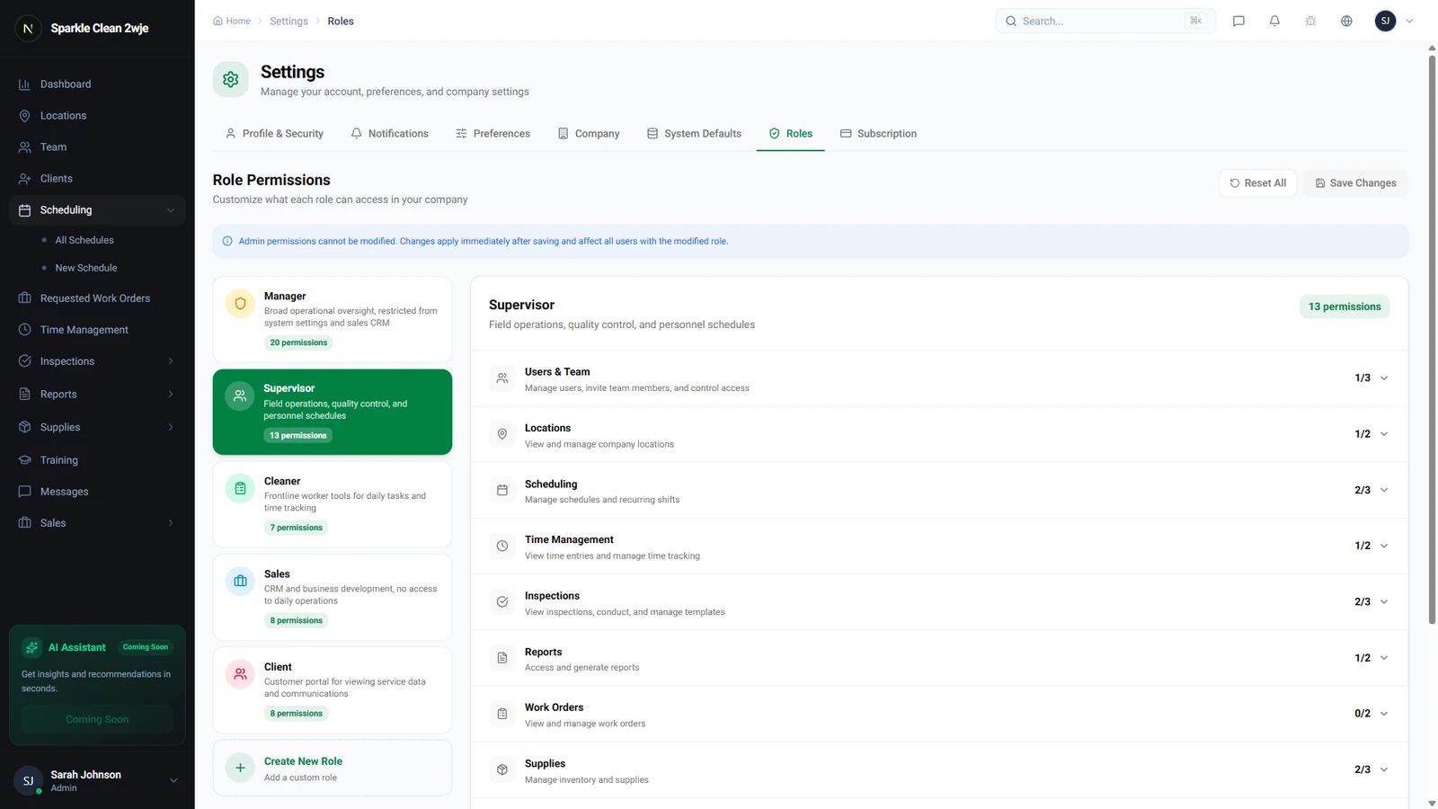 Supervisor Role Permissions